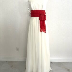Alfred Angelo Strapless Long Gown with Red/Orange Sash NWT